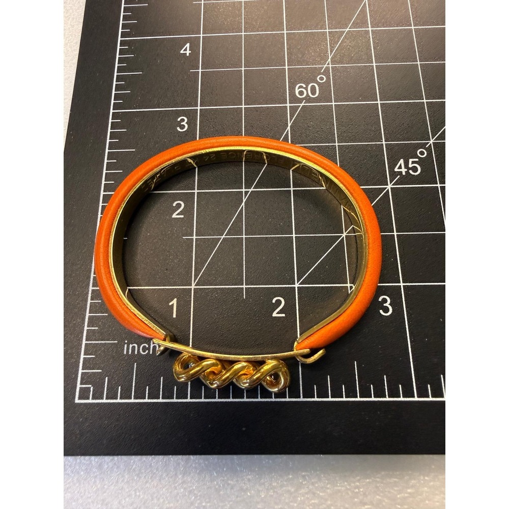 Mannelli Florence Orange Leather 24KT Gold Plated Curb‎ Link Bangle Bracelet - Picture 5 of 6